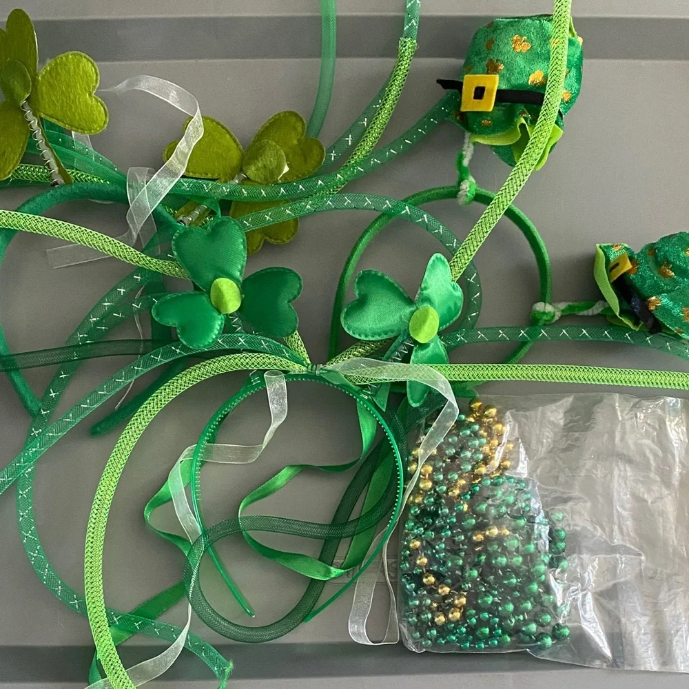 3 St. Patrick's Day Headbands Green & Gold with Beads bundle